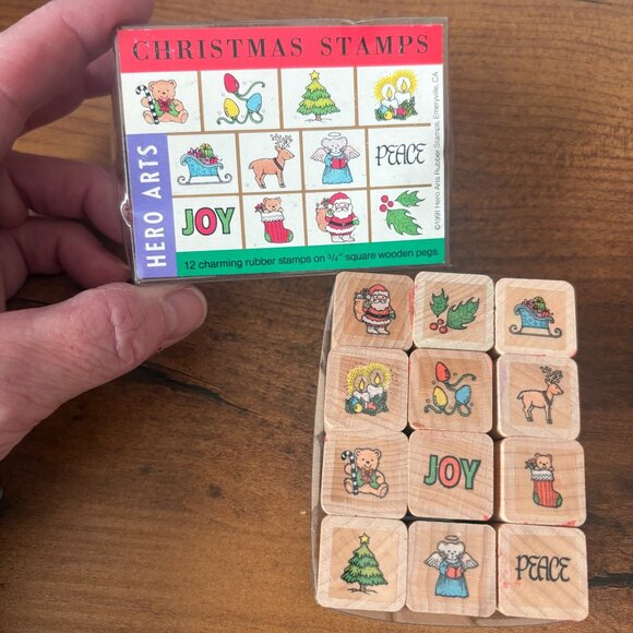Christmas Rubber Stamp Collection Hero Arts Wooden Blocks & Figurine Set - Picture 2 of 7